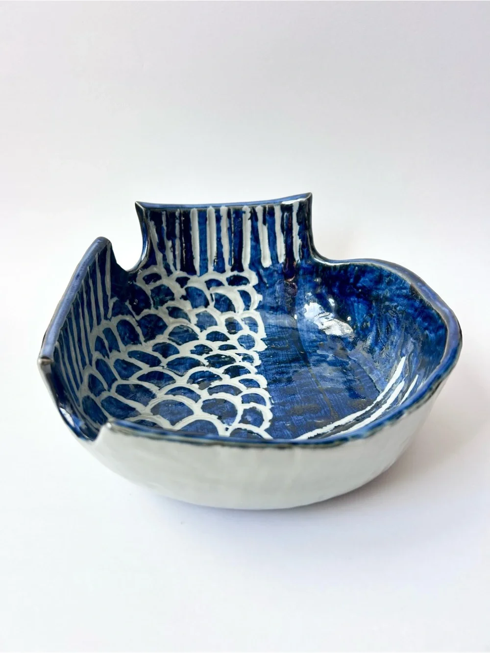 Hand Made Japanese Pottery Koi Fish Platter Dish Bowl